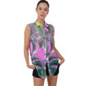 Tropical Greens Leaves Design Sleeveless Chiffon Button Shirt View1