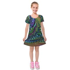 Fractal Art Background Image Kids  Short Sleeve Velvet Dress