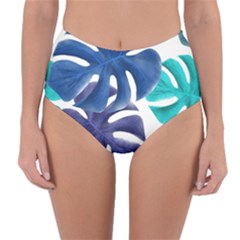 Leaves Tropical Blue Green Nature Reversible High-waist Bikini Bottoms by Simbadda