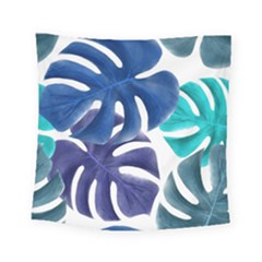 Leaves Tropical Blue Green Nature Square Tapestry (small) by Simbadda