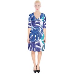 Leaves Tropical Blue Green Nature Wrap Up Cocktail Dress by Simbadda