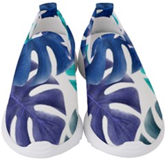 Leaves Tropical Blue Green Nature Kids  Slip On Sneakers by Simbadda