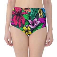 Hibiscus Flower Plant Tropical Classic High-waist Bikini Bottoms by Simbadda