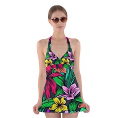 Hibiscus Flower Plant Tropical Halter Dress Swimsuit  by Simbadda