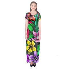 Hibiscus Flower Plant Tropical Short Sleeve Maxi Dress by Simbadda