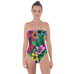 Hibiscus Flower Plant Tropical Tie Back One Piece Swimsuit by Simbadda