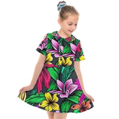 Hibiscus Flower Plant Tropical Kids  Short Sleeve Shirt Dress by Simbadda