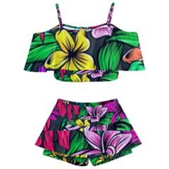 Hibiscus Flower Plant Tropical Kids  Off Shoulder Skirt Bikini by Simbadda