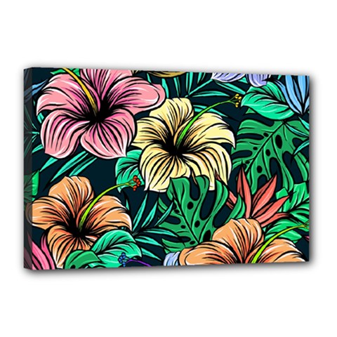 Hibiscus Flower Plant Tropical Canvas 18  X 12  (stretched) by Simbadda