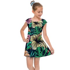 Hibiscus Flower Plant Tropical Kids  Cap Sleeve Dress by Simbadda