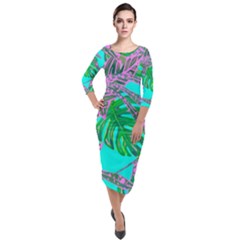 Painting Oil Leaves Reason Pattern Quarter Sleeve Midi Velour Bodycon Dress by Simbadda