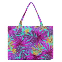 Tropical Greens Leaves Design Zipper Medium Tote Bag