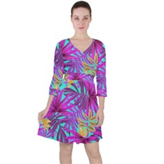 Tropical Greens Leaves Design Ruffle Dress