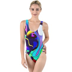 Curvy Collage High Leg Strappy Swimsuit