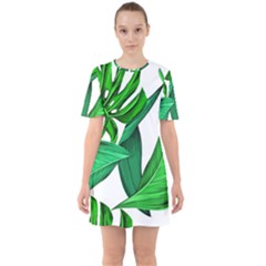 Leaves Tropical Monstera Summer Sixties Short Sleeve Mini Dress by Simbadda