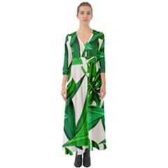 Leaves Tropical Monstera Summer Button Up Boho Maxi Dress