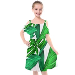 Leaves Tropical Monstera Summer Kids  Cut Out Shoulders Chiffon Dress by Simbadda