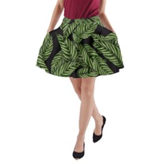 Leaves Black Background Pattern A-line Pocket Skirt by Simbadda