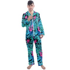 Leaves Picture Tropical Plant Men s Satin Pajamas Long Pants Set