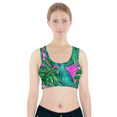 Tropical Greens Monstera Summer Sports Bra With Pocket by Simbadda