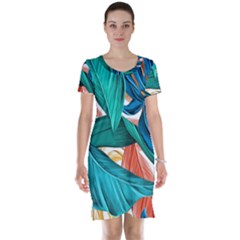 Leaves Tropical Summer Exotic Short Sleeve Nightdress by Simbadda