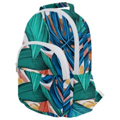 Leaves Tropical Summer Exotic Rounded Multi Pocket Backpack by Simbadda