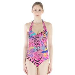 Illustration Reason Leaves Design Halter Swimsuit by Simbadda