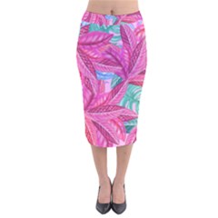 Leaves Tropical Reason Stamping Velvet Midi Pencil Skirt by Simbadda