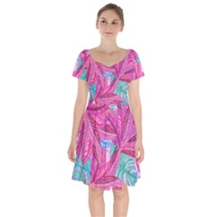 Leaves Tropical Reason Stamping Short Sleeve Bardot Dress by Simbadda