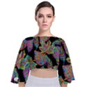 Autumn Pattern Dried Leaves Tie Back Butterfly Sleeve Chiffon Top View1