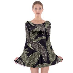 Jungle Leaves Tropical Pattern Long Sleeve Skater Dress by Simbadda