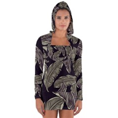 Jungle Leaves Tropical Pattern Long Sleeve Hooded T-shirt by Simbadda