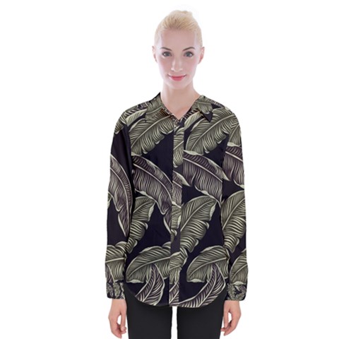 Jungle Leaves Tropical Pattern Womens Long Sleeve Shirt by Simbadda