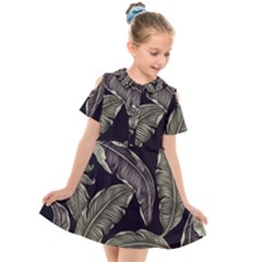 Jungle Leaves Tropical Pattern Kids  Short Sleeve Shirt Dress by Simbadda