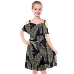 Jungle Leaves Tropical Pattern Kids  Cut Out Shoulders Chiffon Dress by Simbadda