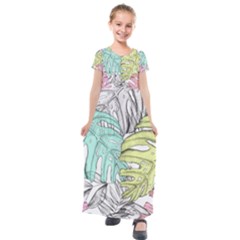 Leaves Tropical Plant Summer Kids  Short Sleeve Maxi Dress by Simbadda