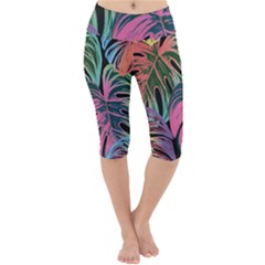 Leaves Tropical Jungle Pattern Lightweight Velour Cropped Yoga Leggings by Simbadda