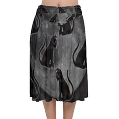 Black Cat Full Moon Velvet Flared Midi Skirt