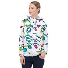 Distorted Circles On A White Background                 Women Hooded Front Pocket Windbreaker by LalyLauraFLM