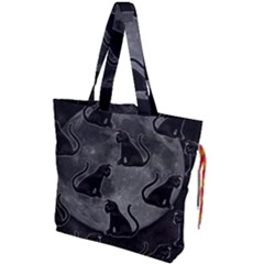 Black Cat Full Moon Drawstring Tote Bag by bloomingvinedesign