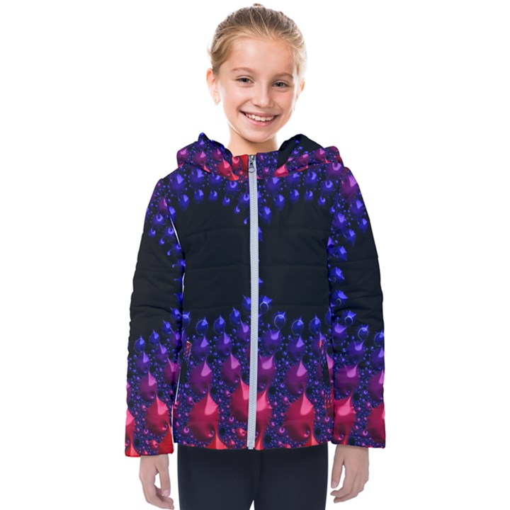 Red purple 3d fractals                 Kids  Hooded Puffer Jacket