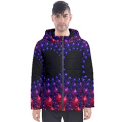 Red Purple 3d Fractals                  Men s Hooded Puffer Jacket by LalyLauraFLM