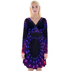 Red Purple 3d Fractals                     Long Sleeve Front Wrap Dress by LalyLauraFLM
