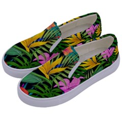 Tropical Leaves                  Kids  Canvas Slip Ons by LalyLauraFLM