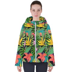 Tropical Leaves                  Women s Hooded Puffer Jacket by LalyLauraFLM