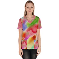 Colorful Watercolors                     Women s V-neck Scrub Top by LalyLauraFLM