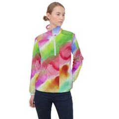 Colorful Watercolors                    Women Half Zip Windbreaker by LalyLauraFLM