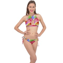 Colorful Watercolors                    Cross Front Halter Bikini Set by LalyLauraFLM