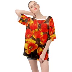 Orange Tulips At The Commons Oversized Chiffon Top by Riverwoman
