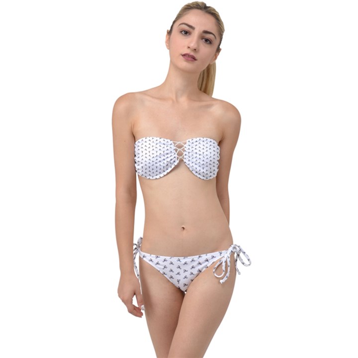 Cycling Motif Design Pattern Twist Bandeau Bikini Set